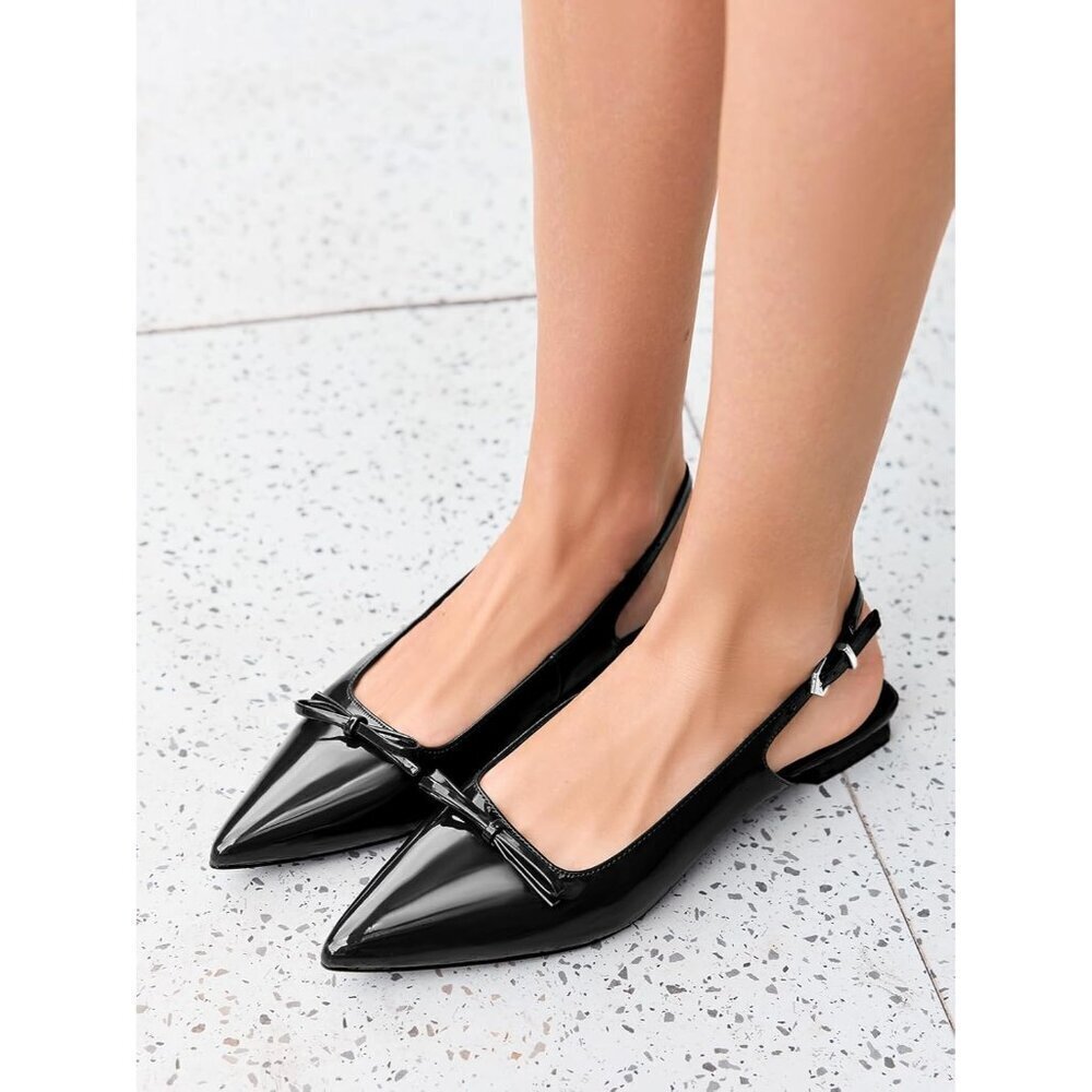 🆕Women's Slingback Flats Pointed Toe Bow Slip On Comfortable Dressy Work Shoes - Picture 2 of 5